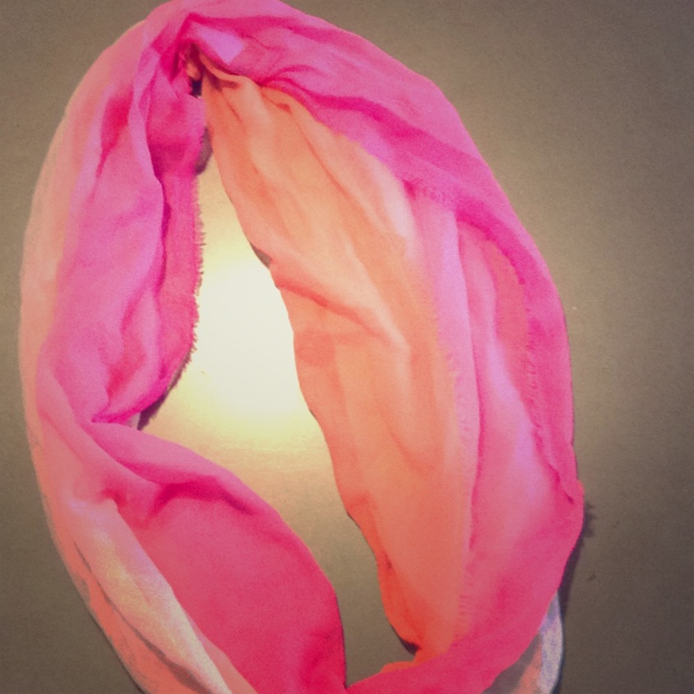 Ombré Pink, White, and Orange Infinity Scarf